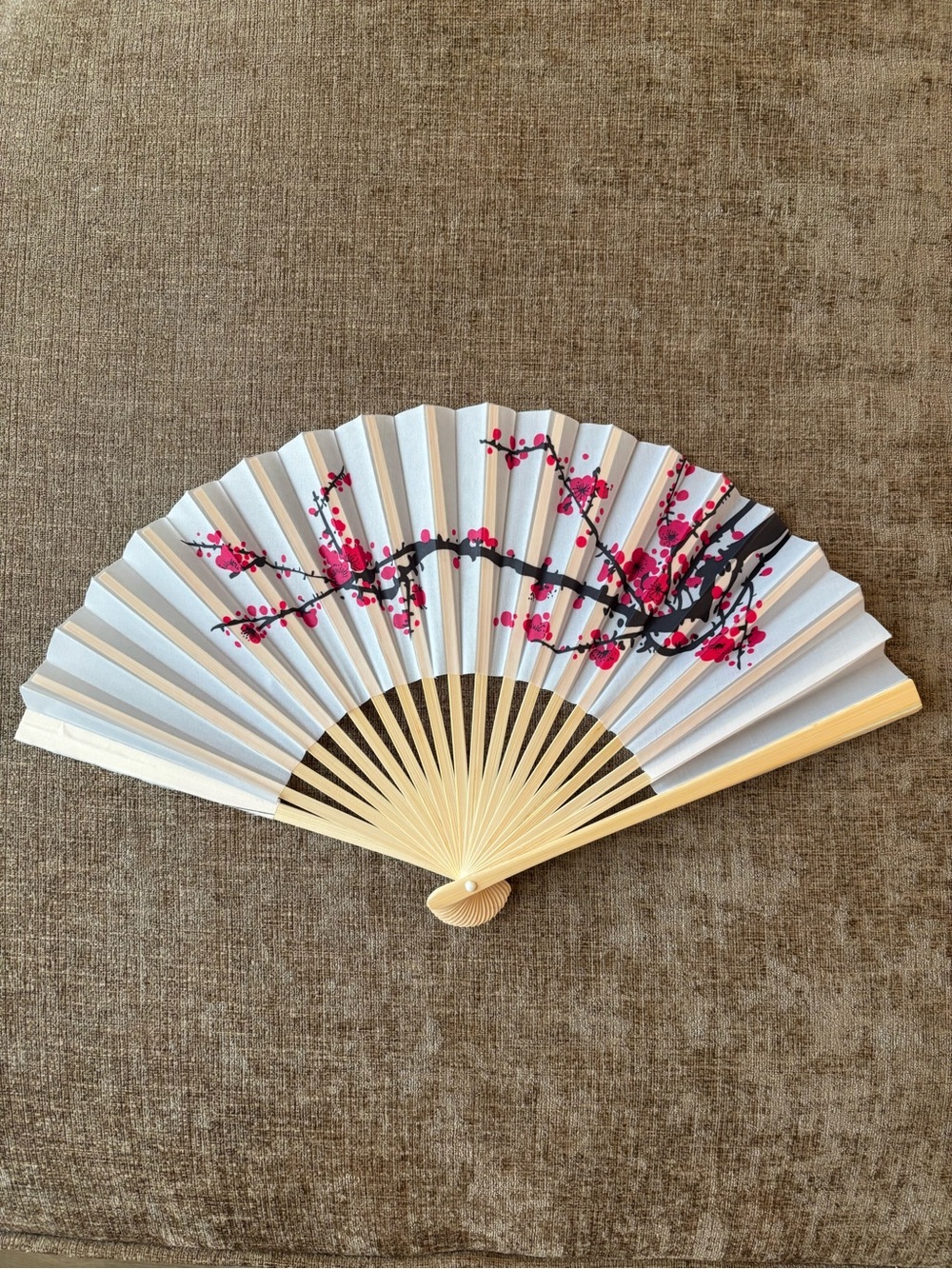 Japanese Handheld Folding Fan with Pink Cherry Blossom Design